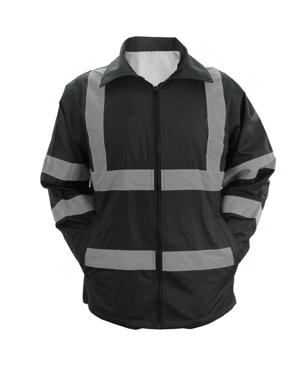 High Visibility Raincoat With Reflective Stripes (Black)