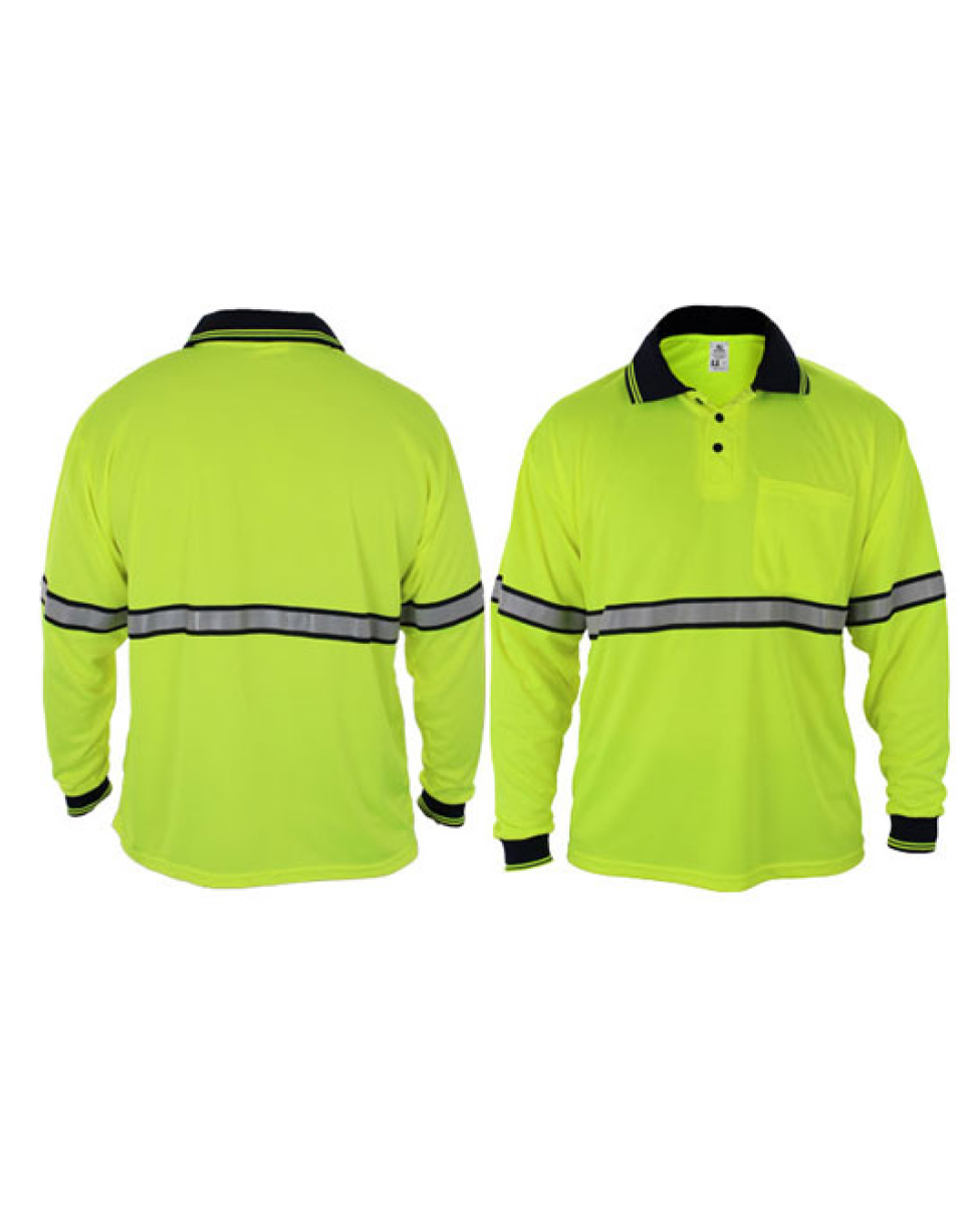 First Class High Visibility Long Sleeve Polo Shirt / Reflective Sripes