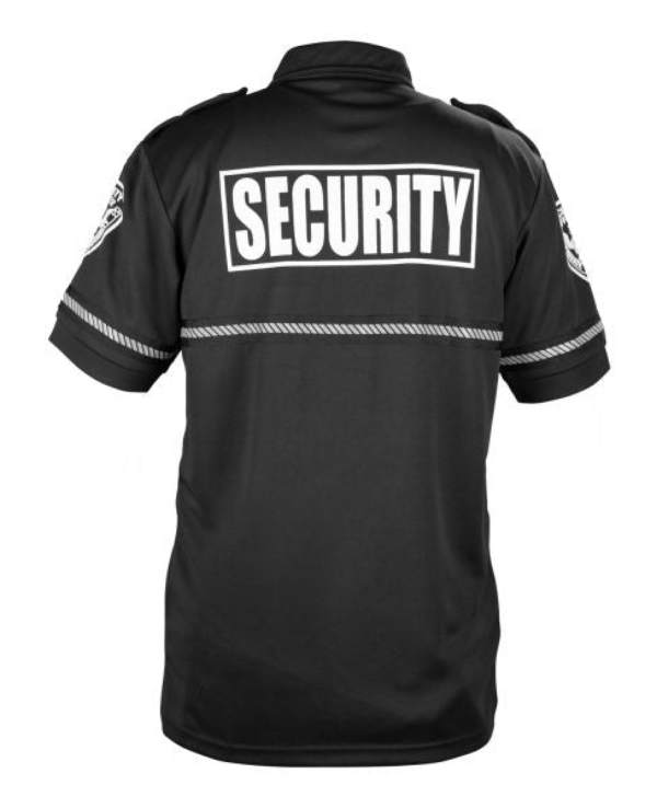 First Class Security and Patch Bike Patrol Polo Shirt with Zipper Pocket and Reflective Hash Stripes