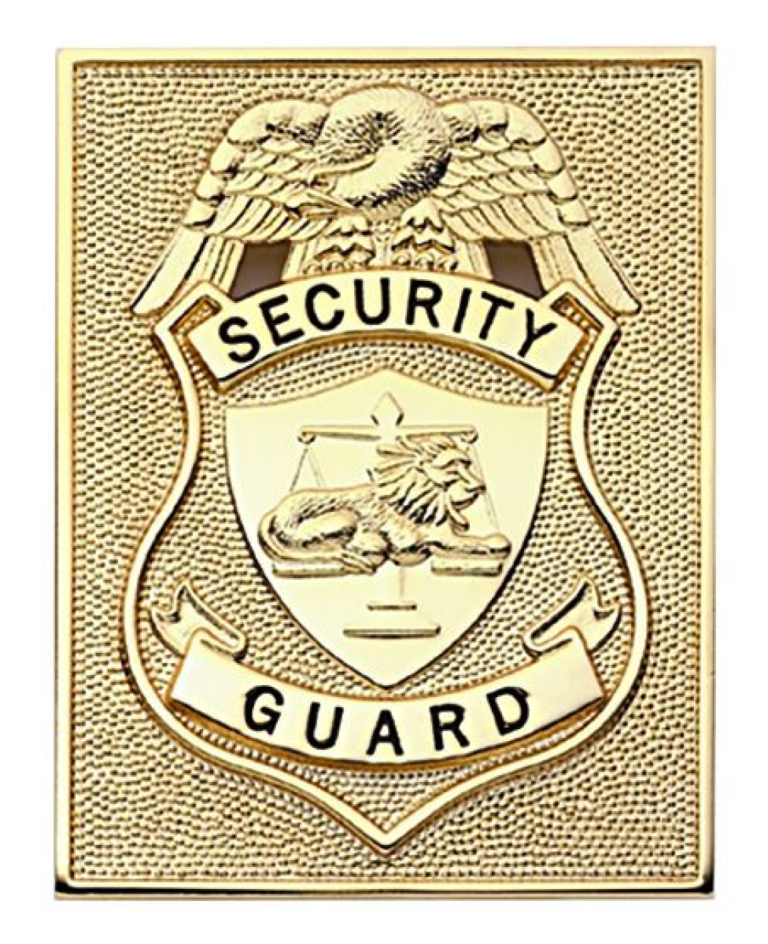 First Class Security Guard Gold Rectangle Badge
