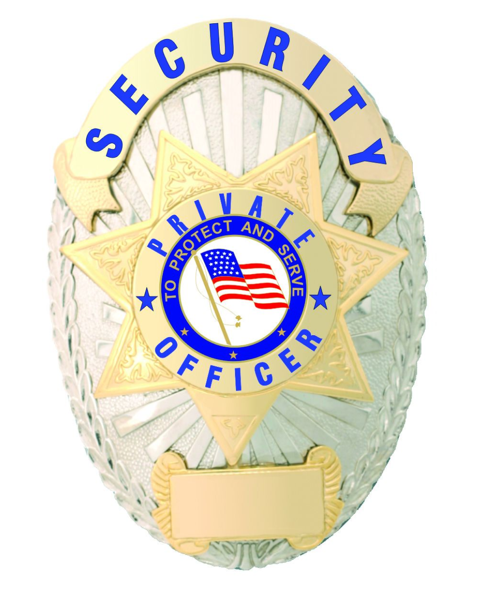 First Class Security Private Officer Gold on Silver Shield Badge