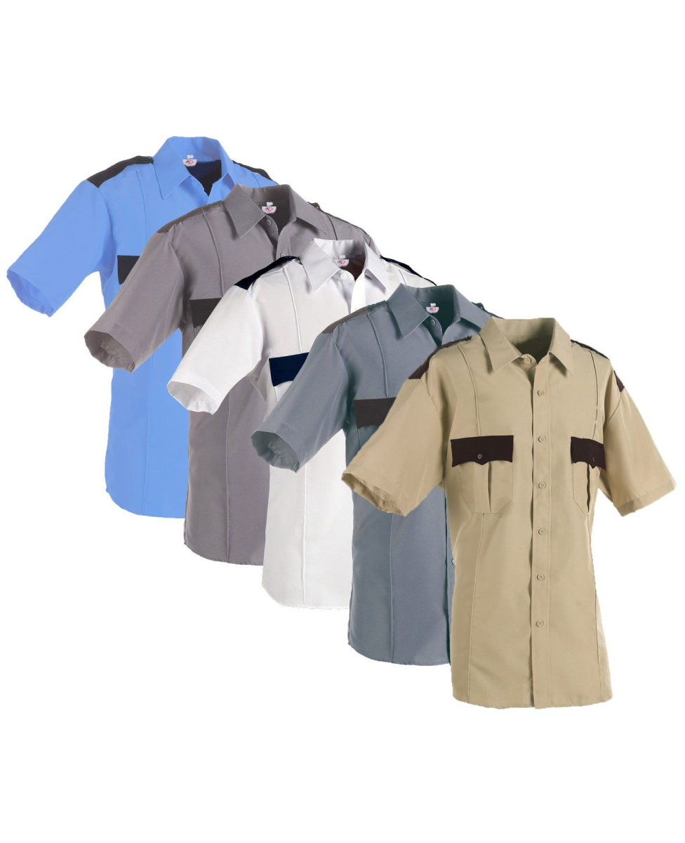 First Class 100% Polyester Two Tone Short Sleeve Uniform Shirt
