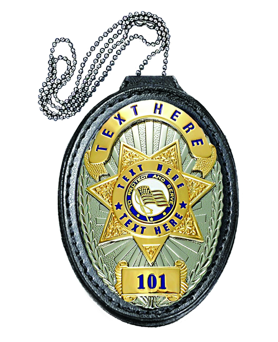 Oval Leather Badge Holder With Chain & Clip