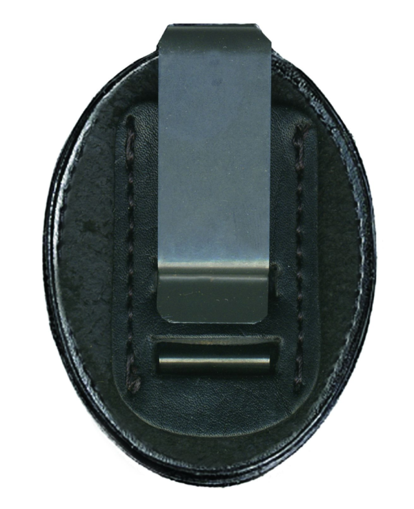 Oval Leather Badge Holder with Chain and Clip